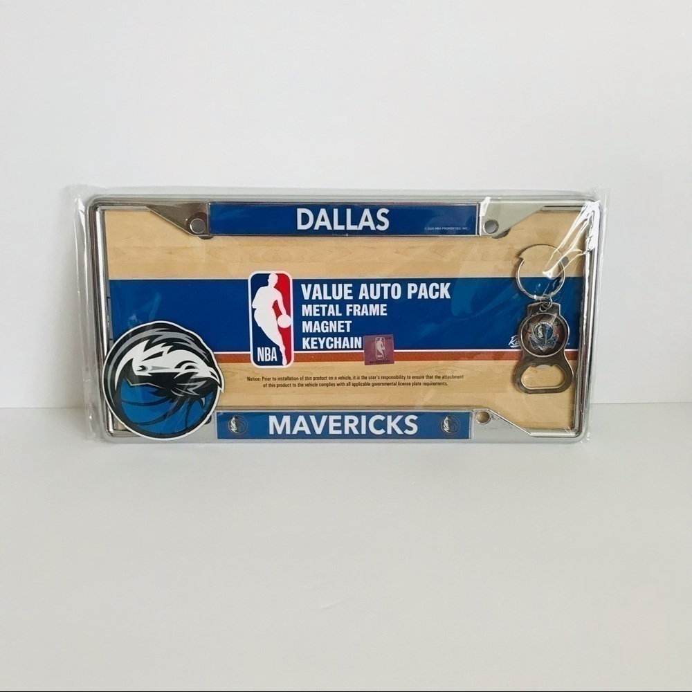 New! NBA Dallas Mavericks Metal License Frame Decal Sticker Keychain Gift Set